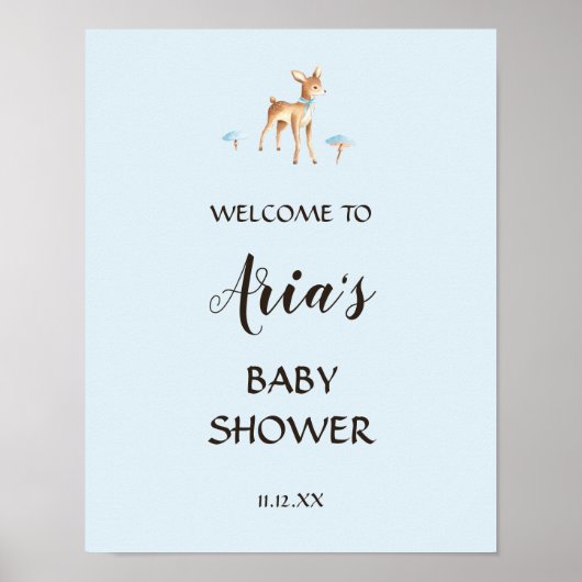Waterverf Boy Deer paddenstoelen Shower Welkom Sig Poster (Voorkant)