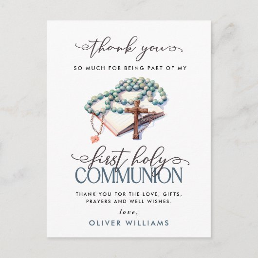 Waterverf Boy First Holy Communion Dank u Briefkaart (Voorkant)