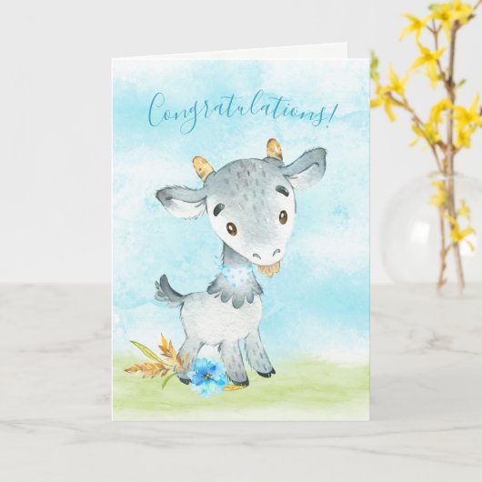 Waterverf Boy Goat Boerderij Kaart (Gele Bloem)