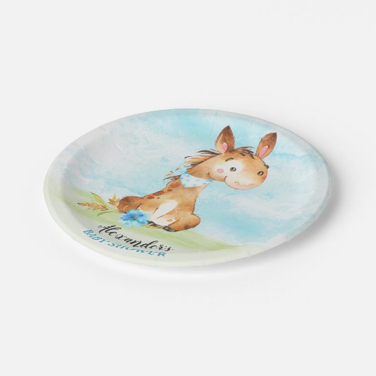 Waterverf Boy Horse Baby shower Boerderij Papieren Bordje (Gekanteld)