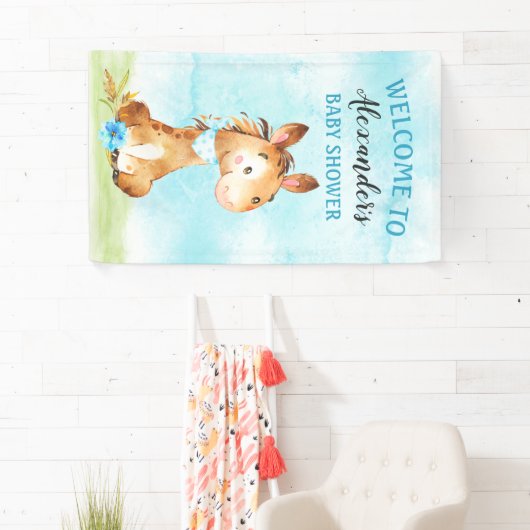 Waterverf Boy Horse Baby shower Boerderij Spandoek (Insitu)