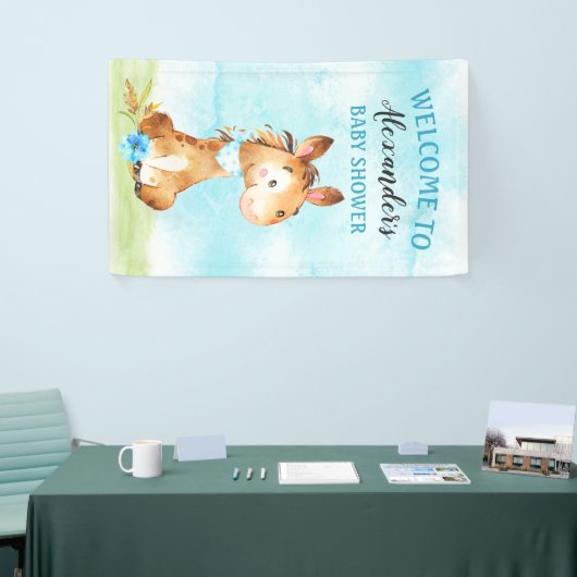 Waterverf Boy Horse Baby shower Boerderij Spandoek (Beurs)