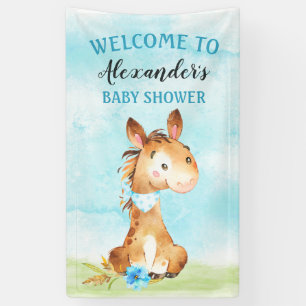 Waterverf Boy Horse Baby shower Boerderij Spandoek