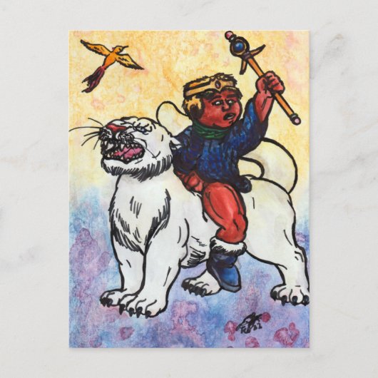 waterverf Boy King rijdt op witte panter Briefkaart (Voorkant)