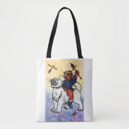 waterverf Boy King rijdt op witte panter Tote Bag
