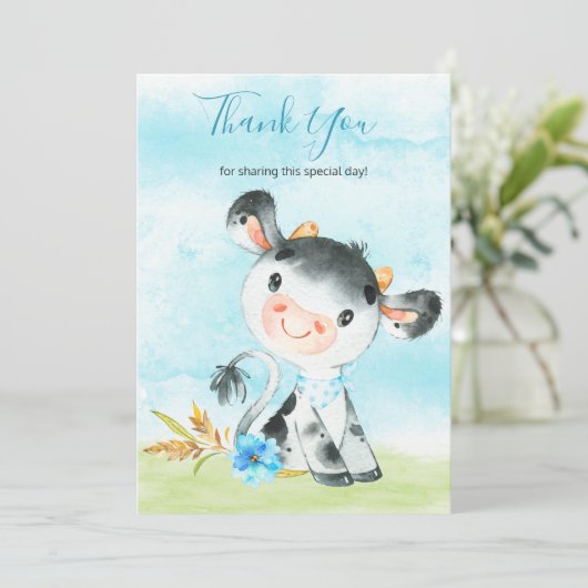 Waterverf Boy Koe Boerderij Dank u Bedankkaart (Staand voorkant)