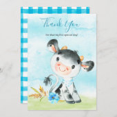 Waterverf Boy Koe Boerderij Dank u Bedankkaart (Voorkant / Achterkant)