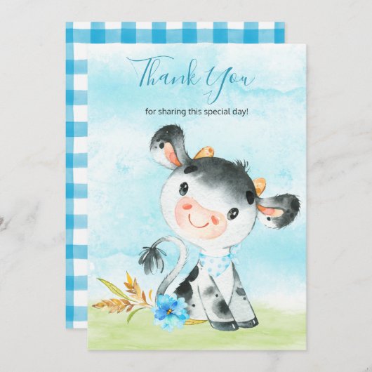 Waterverf Boy Koe Boerderij Dank u Bedankkaart (Voorkant / Achterkant)