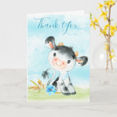 Waterverf Boy Koe Boerderij Dank u Kaart (Gele Bloem)