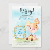 Waterverf Boy Piggy Baby shower Boerderij Uitnodig Kaart (Voorkant)