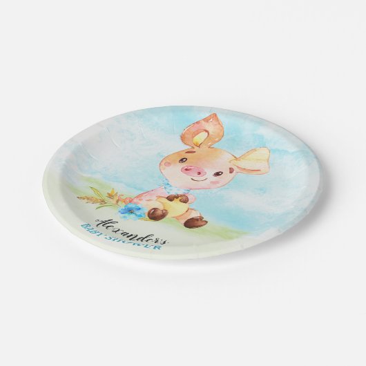 Waterverf Boy Piggy Boerderij Baby shower Papieren Bordje (Gekanteld)