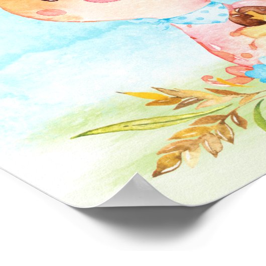 Waterverf Boy Piggy Boerderij Baby shower Poster (Hoek)