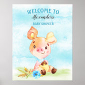 Waterverf Boy Piggy Boerderij Baby shower Poster (Voorkant)