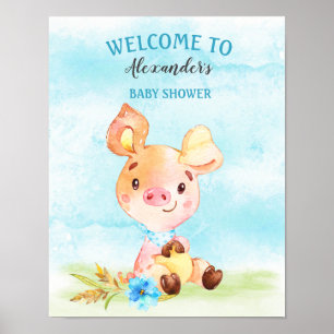 Waterverf Boy Piggy Boerderij Baby shower Poster
