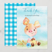 Waterverf Boy Piggy Boerderij Dank u Bedankkaart (Voorkant / Achterkant)