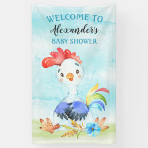 Waterverf Boy Rooster Baby shower Boerderij Spandoek