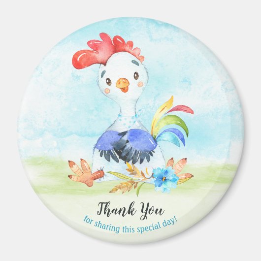 Waterverf Boy Rooster Boerderij Dank u Magneet (Voorkant)