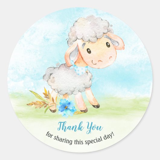 Waterverf Boy Sheep Boerderij Dank u Ronde Sticker (Voorkant)