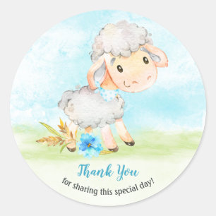Waterverf Boy Sheep Boerderij Dank u Ronde Sticker