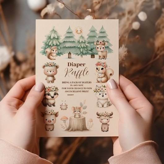 Waterverf Boy Woodland Diapper Raffle Informatiekaartje