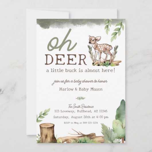 Waterverf Boy's Oh Deer Woodland Baby shower Kaart (Voorkant)