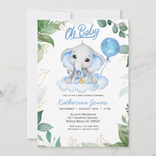 Waterverf Boys Olifant Baby shower Kaart (Voorkant)