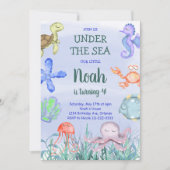 Waterverf Boys Onder het Zee Verjaardagsuitnodigin Kaart (Voorkant)