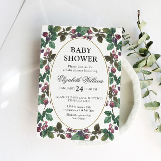 Waterverf Braambesjes Baby Shower Kaart