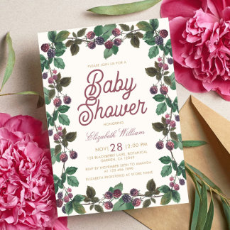 Waterverf Braambesjes Meisje Baby Shower Kaart