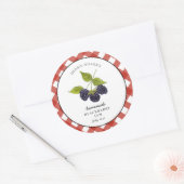 Waterverf Braambessenjam Gingham Pot Ronde Sticker (Envelop)