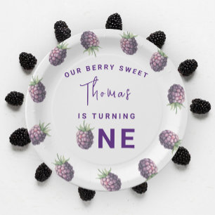 Waterverf bramen 1e verjaardagsfeestje papieren bordje