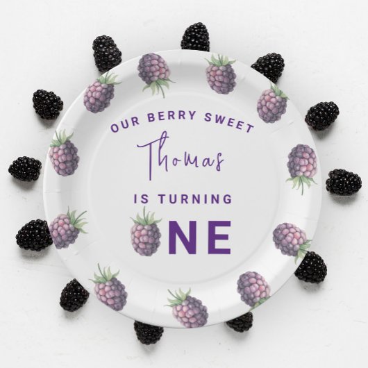 Waterverf bramen 1e verjaardagsfeestje papieren bordje