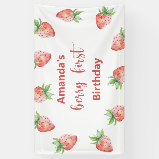 Waterverf bramen 1e verjaardagsfeestje spandoek (Verticaal)