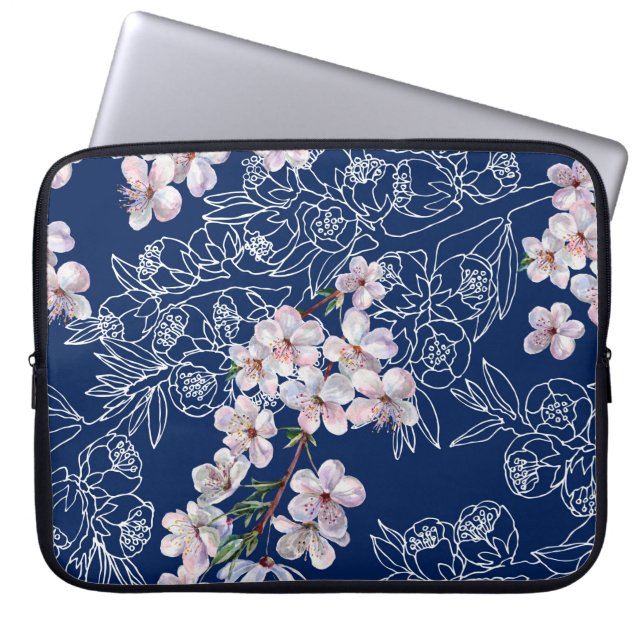 Waterverf branbloemen kersen met takgrafiek laptop sleeve (Voorkant)