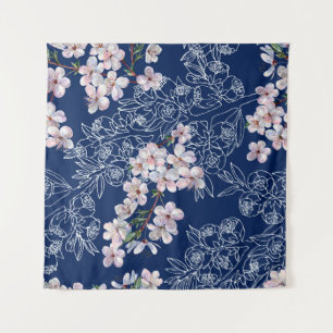 Waterverf branbloemen kersen met takgrafiek wandkleed