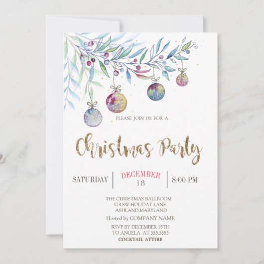 Waterverf Branch, Balls Company Party Invitation Kaart (Voorkant)