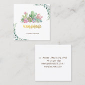 Waterverf Branch, Floral Cactus Handmade Vierkante Visitekaartje (Voorkant / Achterkant)