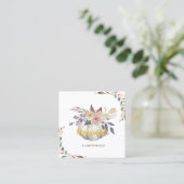 Waterverf Branch, Floral Pumpkin, Handmade Vierkante Visitekaartje (Staand voorkant)