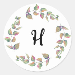 Waterverf Branches aangepaste monogram Ronde Sticker