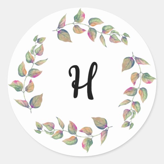 Waterverf Branches aangepaste monogram Ronde Sticker (Voorkant)
