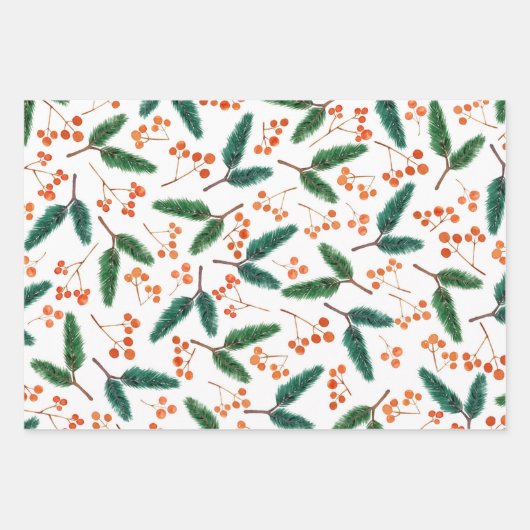 Waterverf Branches en Berries Winter Inpakpapier Vel (Voorkant 3)