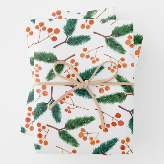 Waterverf Branches en Berries Winter Inpakpapier Vel (In situ)