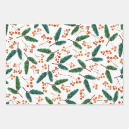 Waterverf Branches en Berries Winter  Inpakpapier Vel