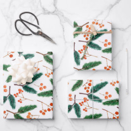 Waterverf Branches en Berries Winter Inpakpapier Vel