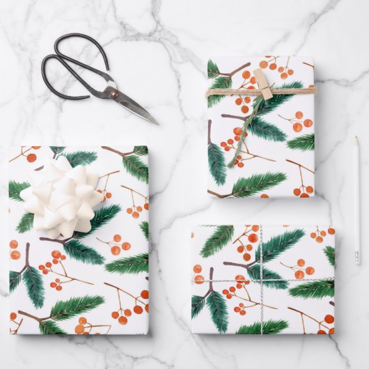 Waterverf Branches en Berries Winter  Inpakpapier Vel (Voorkant)