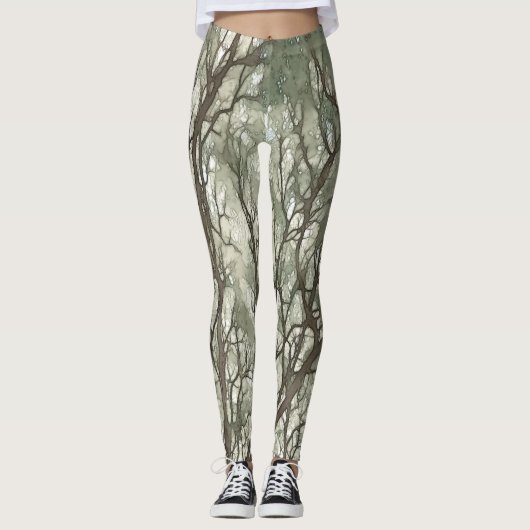 Waterverf Branches Green Camouflage Leggings (Voorkant)