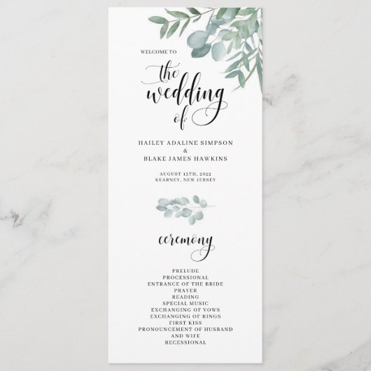 Waterverf Branches Wedding Ceremony Program Programmakaart (Voorkant)