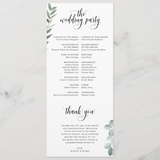 Waterverf Branches Wedding Ceremony Program Programmakaart (Achterkant)