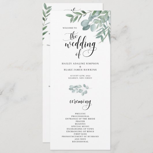 Waterverf Branches Wedding Ceremony Program Programmakaart (Voorkant / Achterkant)
