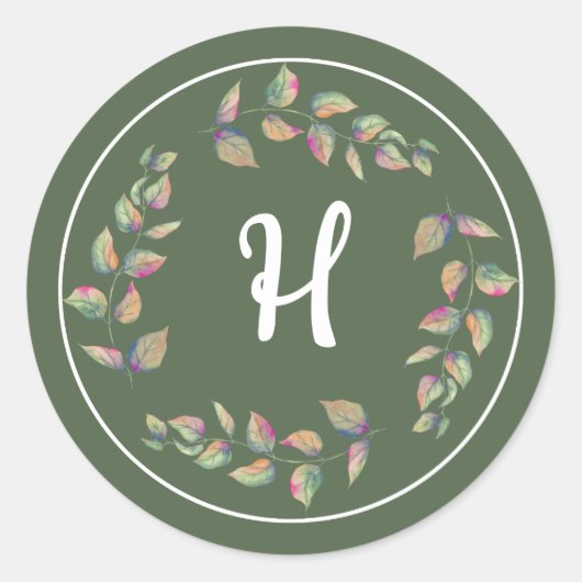 Waterverf Branches Wedding Monogram Stickers (Voorkant)